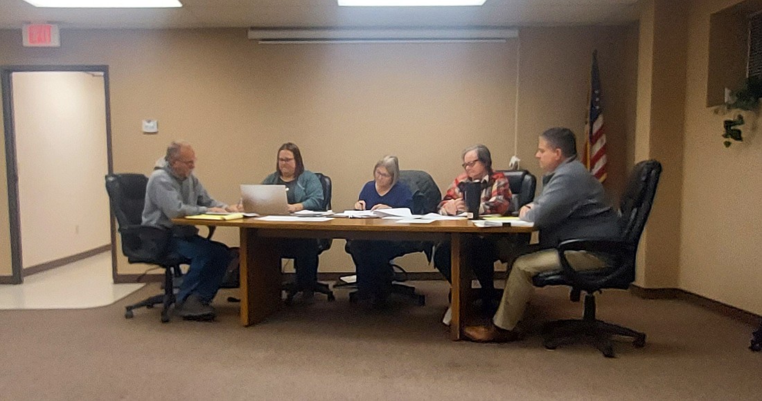 Pictured (L to R) are Mentone Town Councilman Tim Croy, Clerk-Treasurer Amanda Yaprak, Councilwomen Jill Gross and Shelly Krueger and town attorney Andrew Grossnickle. Photo by Jackie Gorski, Times-Union