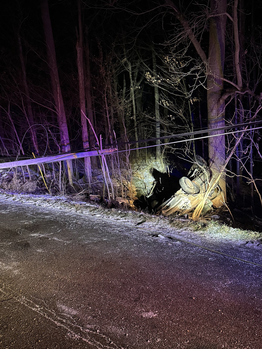 A Warsaw man was killed in a single-vehicle accident at 1:39 a.m. today on South Country Club Road and East Winona Beach. Photo provided by Kosciusko County Sheriff's Office.