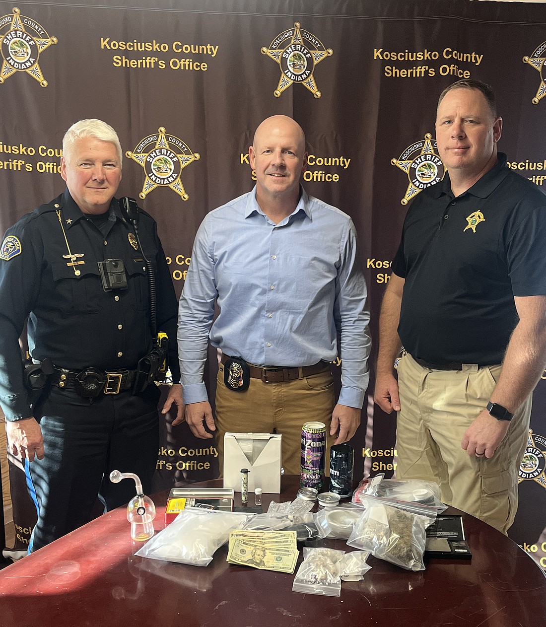 Pictured (L to R) are Winona Lake Police Department Chief Joe Hawn, Warsaw Police Department Chief Scott Whitaker and Kosciusko County Sheriff Jim Smith. Photo provided.