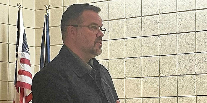 Abe Hepler, vice president of residential services at Pierceton Woods Academy, speaks to Pierceton Town Council during a meeting Monday. Photo by Liz Adkins, InkFreeNews