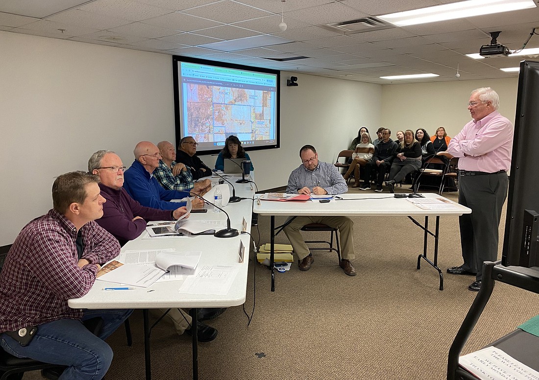 Attorney Steve Snyder (far right) presents a case before the Kosciusko County Board of Zoning Appeals on Tuesday. Photo by Leah Sander, InkFreeNews