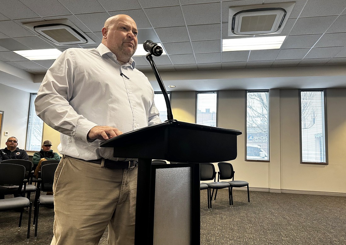 City engineer Aaron Ott presents his recommendation to the Warsaw Board of Public Works and Safety on Friday they award the HVAC replacement work at City Hall to Core Mechanical Services. Photo by David Slone, Times-Union