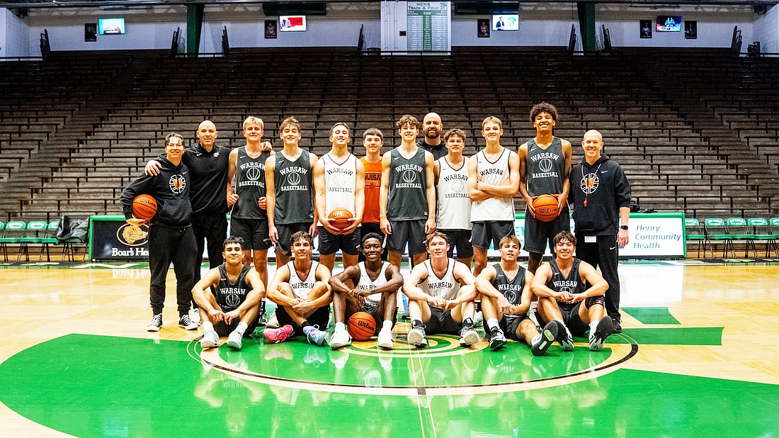 The Warsaw boys basketball team takes a photo after practice at the New Castle Fieldhouse earlier this week. The Tigers will compete at the Hall of Fame Classic on Saturday.