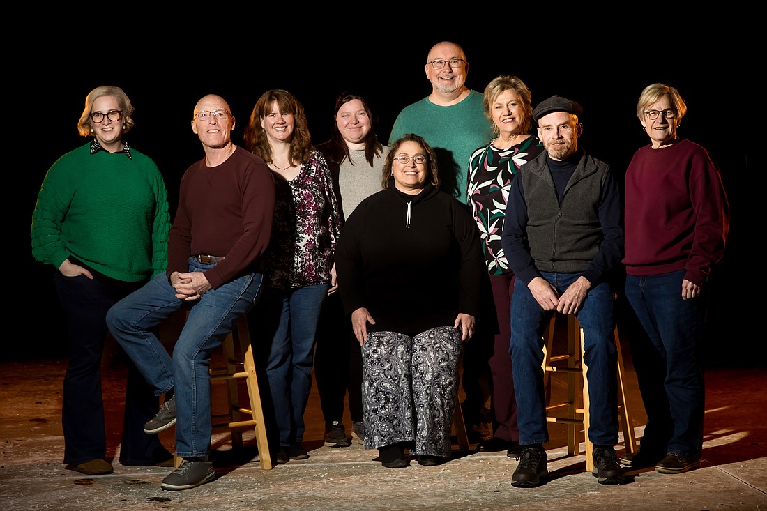 Members of the Community Arts Program’s Vocal Vibes include (L to R) Marah Grant, Kirt Case, Andrea Texiera, Angela Reichart, Angel Hamilton, Mike Lewis, Lori Widman, Steve Meulink and director Dr. Ardis Faber. Photo by Marah Grant Photography