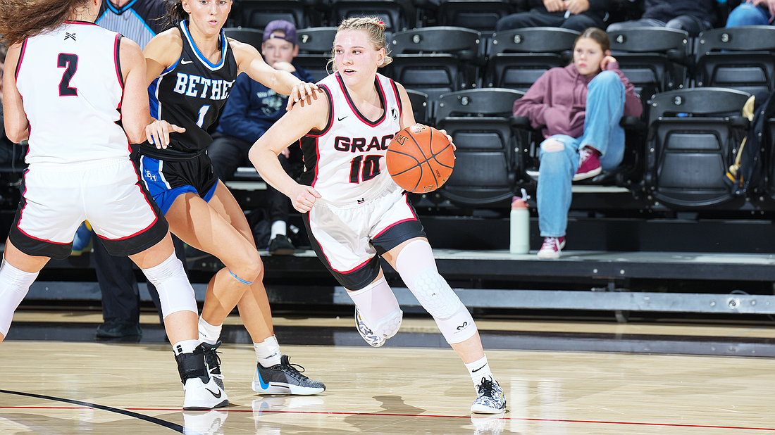 Pictured is Grace’s Kensie Ryman using a screen to get around her defender in a loss to Bethel Saturday.