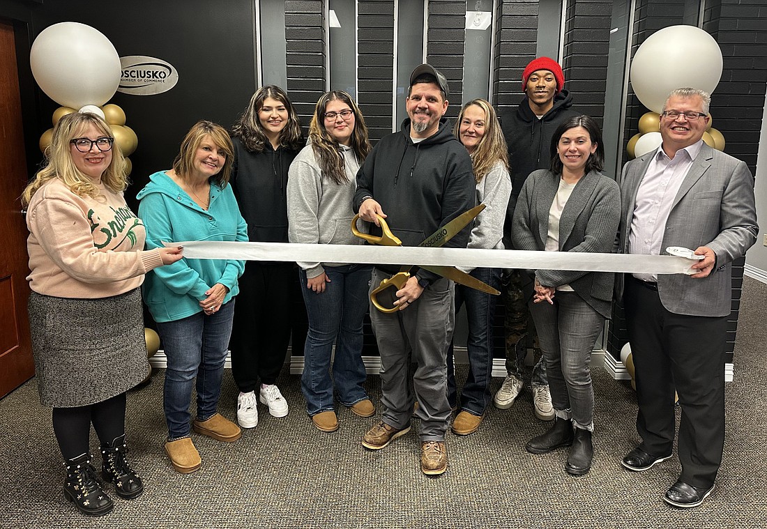 T&D Cleaning and Restoration had a ribbon-cutting ceremony with the Kosciusko Chamber of Commerce Thursday. Pictured (L to R) are Nora Christiansen, Chamber of Commerce events coordinator; Dawn Jaggers, State Farm, Chamber ambassador; Diamond Castillejo, Jazzmin Castillejo, Timothy Croy, Dawn Croy, Corey Zillner, all of T&D Cleaning and Restoration; Kristi Hull, Hunsche CPA Group, Chamber ambassador; and Rob Parker, Chamber president and CEO. Photo by David Slone, Times-Union