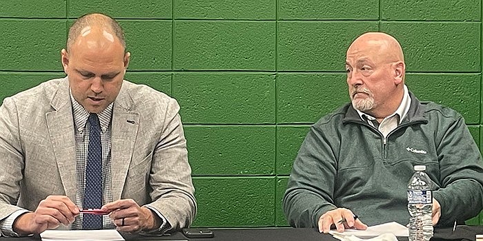 Pictured (L to R) are Tippecanoe Valley School Board President David Lash and Board Vice President Tom Bauters. Photo by Liz Adkins, InkFreeNews