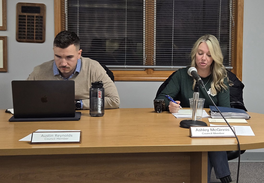 Pictured (L to R) are Winona Lake Town Council Vice President Austin Reynolds and Council President Ashley McGinnis. Photo by Jackie Gorski, Times-Union