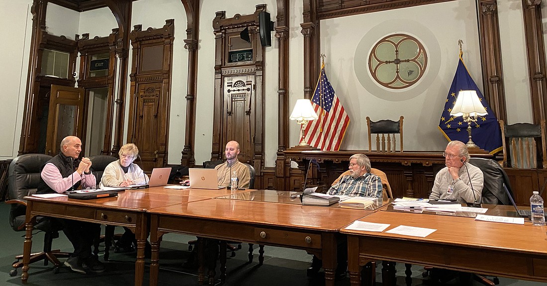 Pictured (L to R) at the Health First Kosciusko Advisory Committee meeting on Wednesday are committee members Rich Haddad, Sue Ann Mitchell and Alex Hall; Committee Chair Dr. Dennis Woodward; and Health First Kosciusko Coordinator Kurt Carlson. Photo by Leah Sander, InkFreeNews