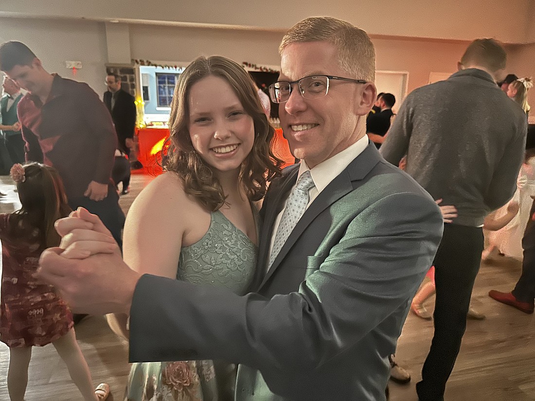 Dr. Jason Rich and his daughter Tessa enjoy a dance at Friday night’s Daddy’s Little Sweetheart Dance at the Zimmer Biomet Center Lake Pavilion. Photo by David Slone, Times-Union