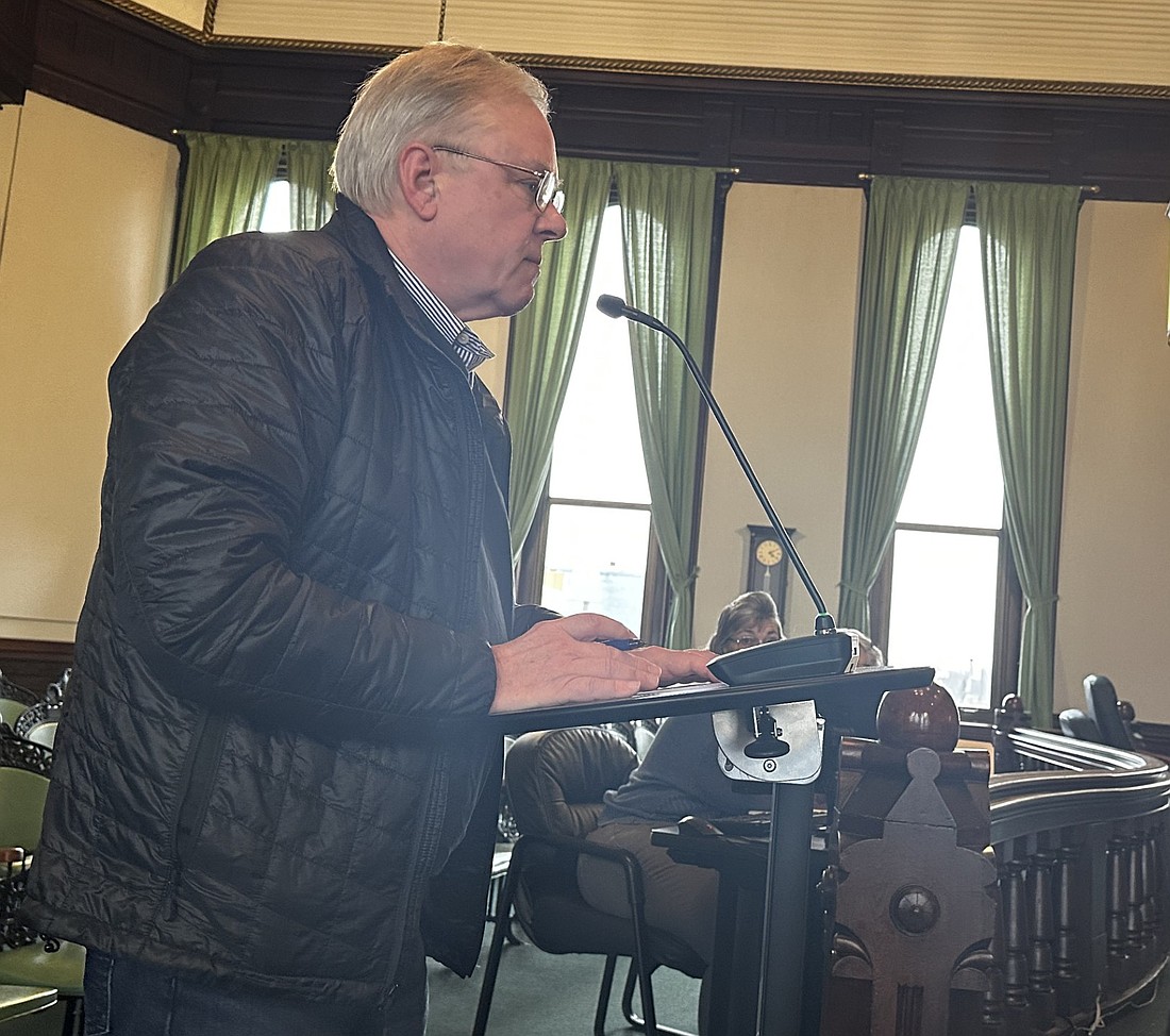 Syracuse Town Councilman Larry Siegel appears before the Kosciusko County Commissioners Tuesday. Photo by David Slone, Times-Union