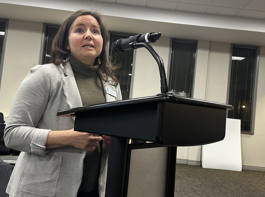 Heather Barron, Warsaw Community Public Library director, gave the Warsaw Common Council Tuesday a presentation on the feasibility of the library. Photo by David Slone, Times-Union