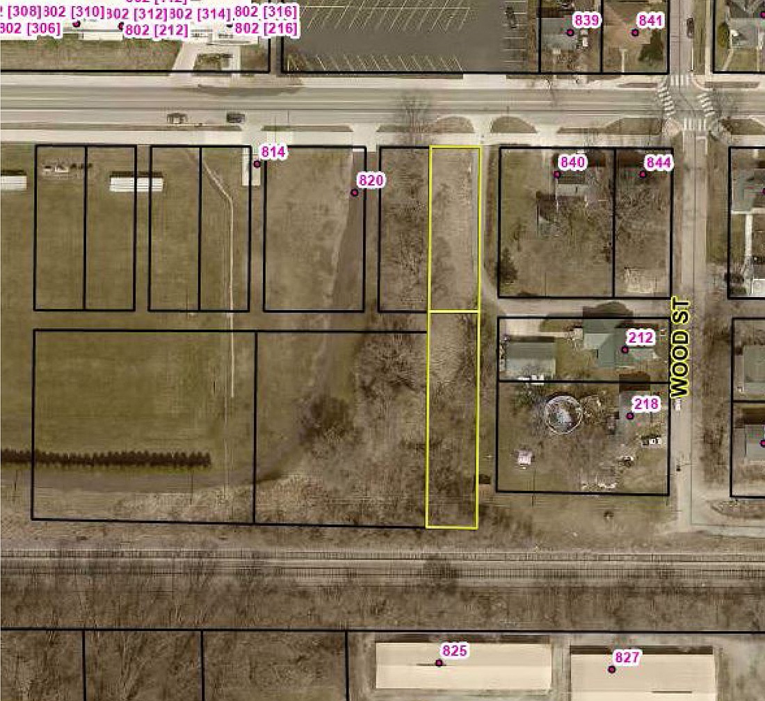 Daniel Schlatter, Inglenook LLC, petitioned the Warsaw Board of Zoning Appeals Monday for a variance to allow two lots (highlighted in yellow) to be smaller than required for residential lots. Lot 1 is roughly 5,280 square feet and lot 2 to the south is 5,520 square feet. These do not meet the square footage minimum of 7,200 square feet, per the zoning ordinance. 
Map Provided.