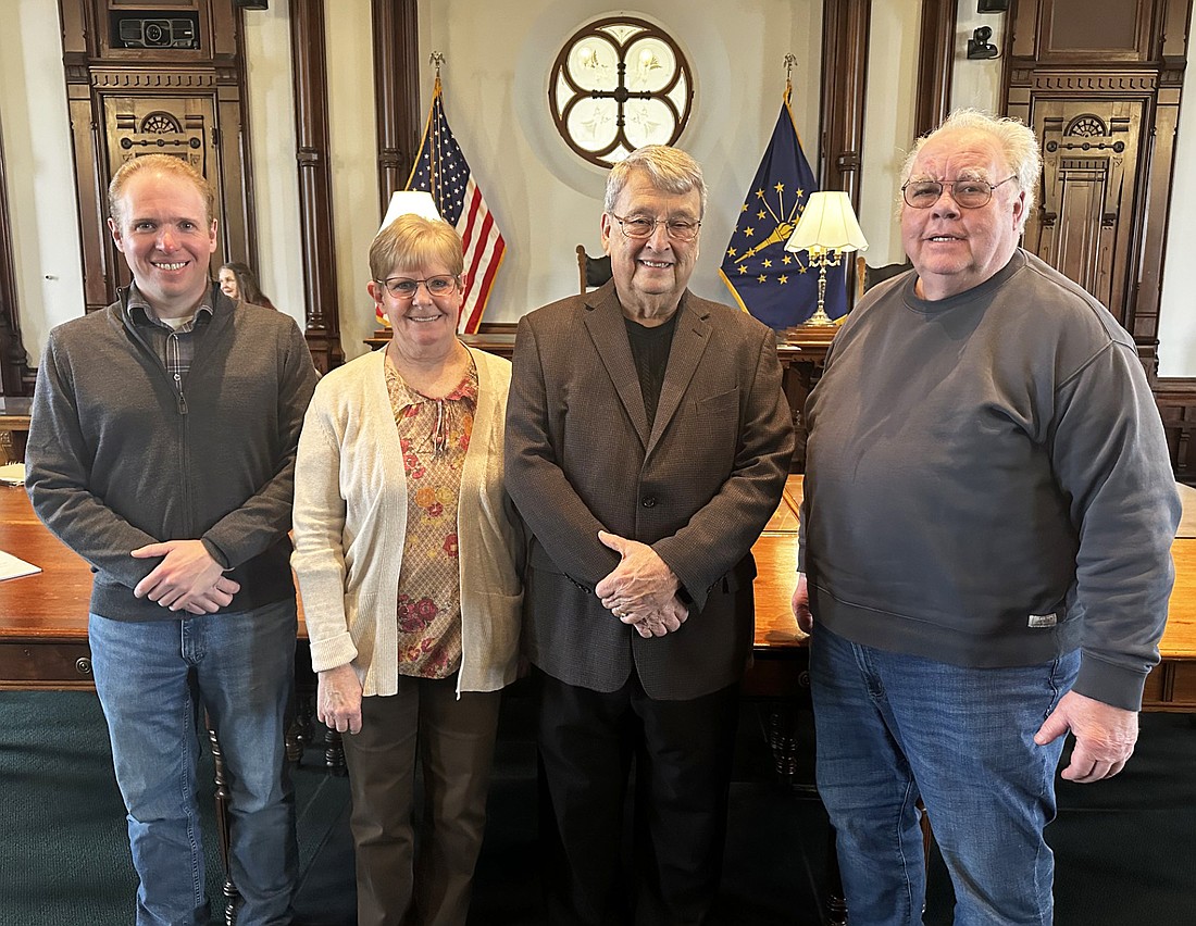 The Kosciusko County Republican Party held its reorganizational meeting Saturday morning to elect its officers for the next four years. Pictured (L to R) are C. Austin Rovenstine, secretary; Rhonda Helser vice chairwoman; Mike Ragan, chairman; and Steve Foster, treasurer. Photo by David Slone, Times-Union