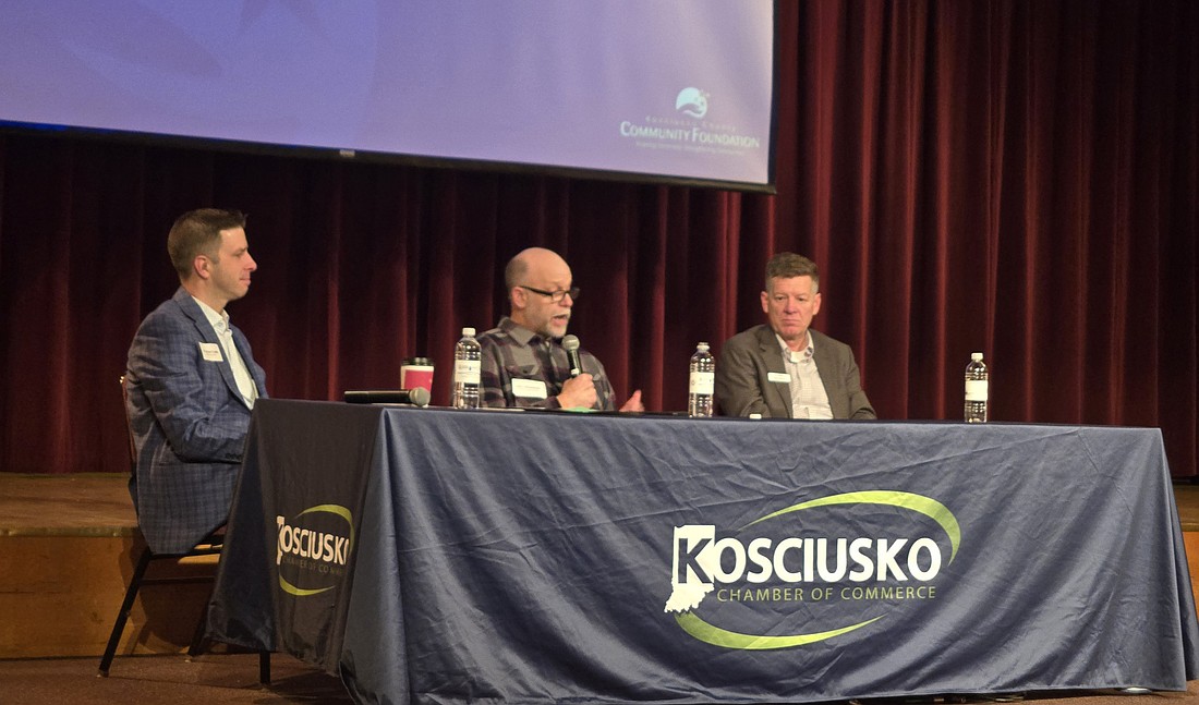 Pictured (L to R) are Grace College President Dr. David Flamm, Kosciusko County Commissioner and G&G Hauling and Excavating President Cary Groninger and OrthoWorx CEO Bob Vitoux Jr. Photo by Jackie Gorski, Times-Union