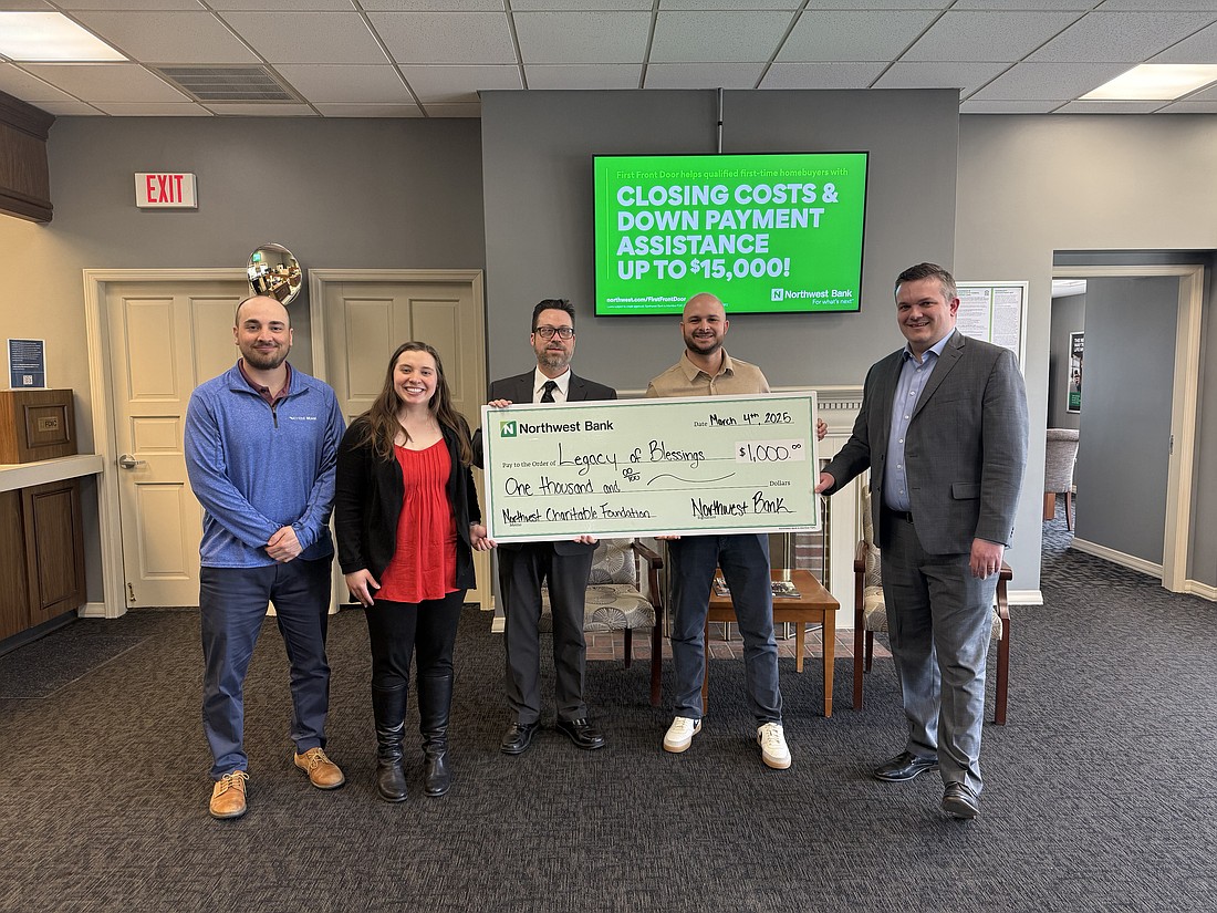 Pictured (L to R) are Peter Kauffman, Kate Hostetler, Northwest Bank; Robert Brannock, Northwest Bank/Legacy of Blessings Board of Directors; Phil Kuhn, Legacy of Blessings president; and Devin Schultis, Northwest Bank area manager. Photo Provided.