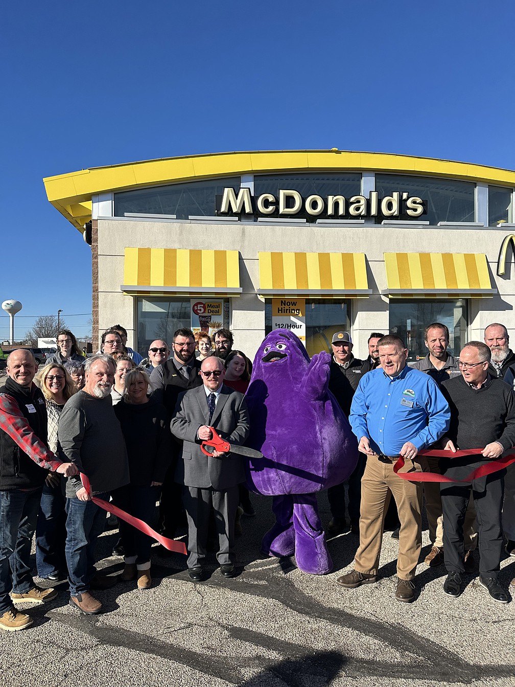 Grimace and the new team at the Nappanee McDonald’s cut the ribbon to officially open the business.
Photo Provided