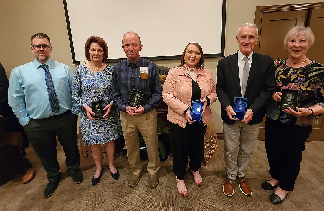 Shown (L to R) are the 2025 Salute to Dinner winners, along with special guest, Griffin Tucker: Tucker, Jayne Brunetto, Bill Roper, April Slone, Robert Osbun and Kathy Ginter.Photo by Deb Patterson, InkFreeNews