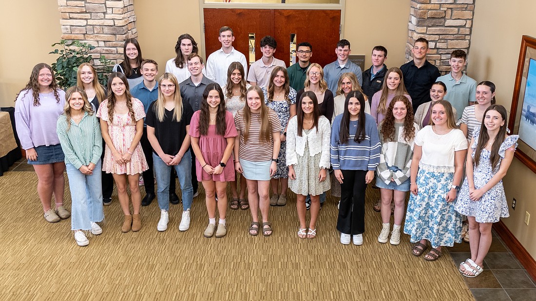 Pictured (L to R) are the 32nd Kosciusko Youth Leadership Academy graduates who were honored Wednesday, front row: Taelyn Tom, Brooklyn Roberts, Emerson Krull, McKenna Lowe, Maris Overbey, Macy Carson, Emma Ortiz, Hannah Holland, Hilary Renier and Courtney Brower; second row: Hailey Borsa, Alexis Elliot, Ian Parrott, Jackson Barros, Kayla Poff, Clara Doll, Ava Cosby, Sierra Hawley, Samantha Bloomfield, Melanie Hertzler and Hannah Fisher; back row: Anna Sterk, Sage Parker, Matthew Vander Bie, Luke Smith, Cruz Nunez, Brenton Miller, Landon Bewley, Hayden Lechlitner and William Mellott. Not shown are Titiksha Gorhe and Sophie Stewart. Photo Provided