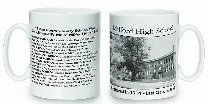 Pictured is the 100th Milford High School anniversary banquet coffee cup. Photo Provided