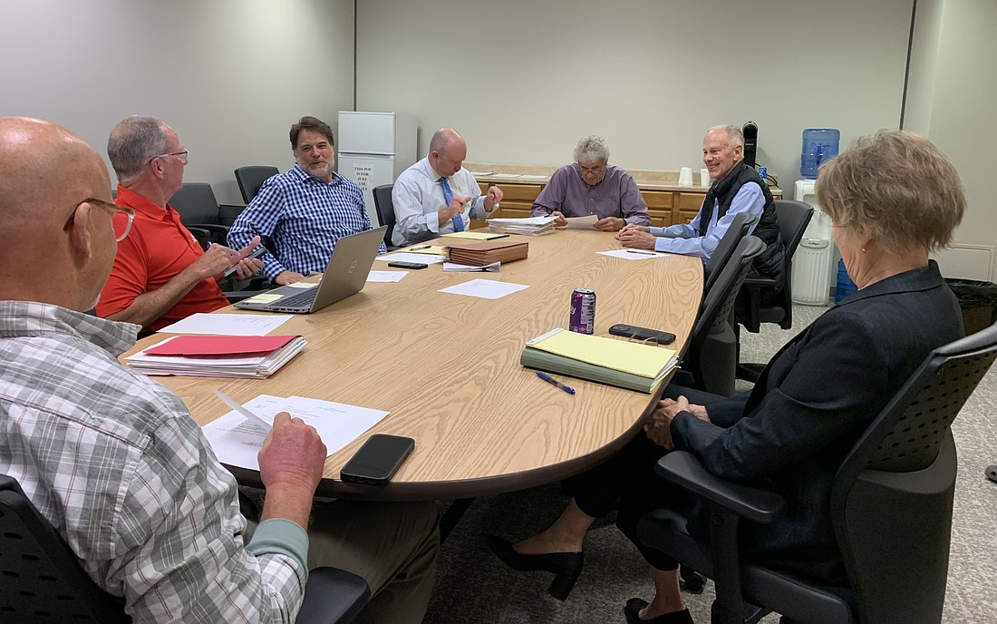Pictured (L to R) are Kevin Deardorf, Mike Reed, Jack Birch, Judge Matt Buehler, John Hall, Paul Stoelting and Judge Karin McGrath in a meeting of the Public Defender Board of Kosciusko County. Photo by Elizabeth Hershberger, InkFreeNews