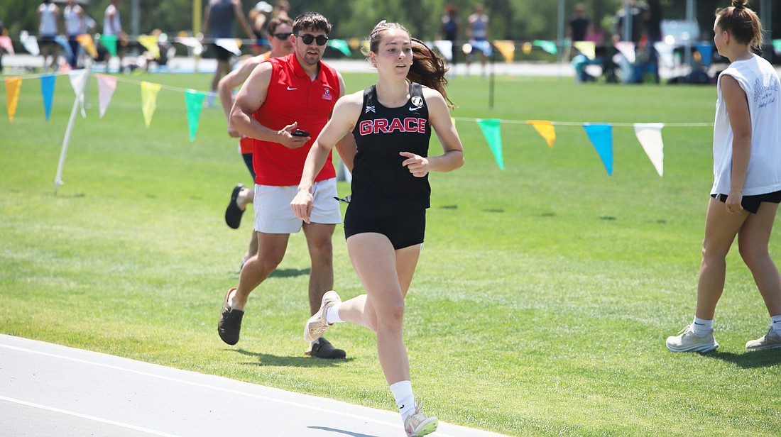 Pictured is Makayla Neal for Grace's track and field team on Thursday