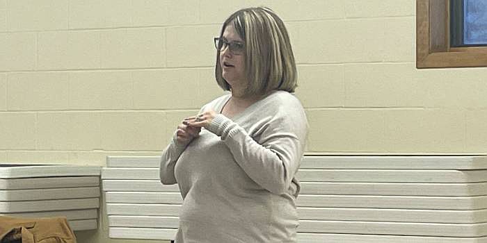 Allie Daugherty, business development manager for HWC Engineering, speaks with the Claypool Town Council during the Tuesday council meeting. Photo by LIz Adkins, InkFreeNews