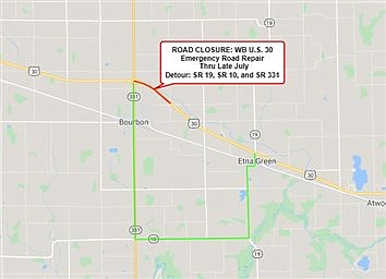 INDOT Provides Update On U.S. 30 Closure East Of Ind. 331