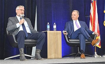 Gov. Holcomb Does Q&A With LCB’s Findlay At Chamber Dinner